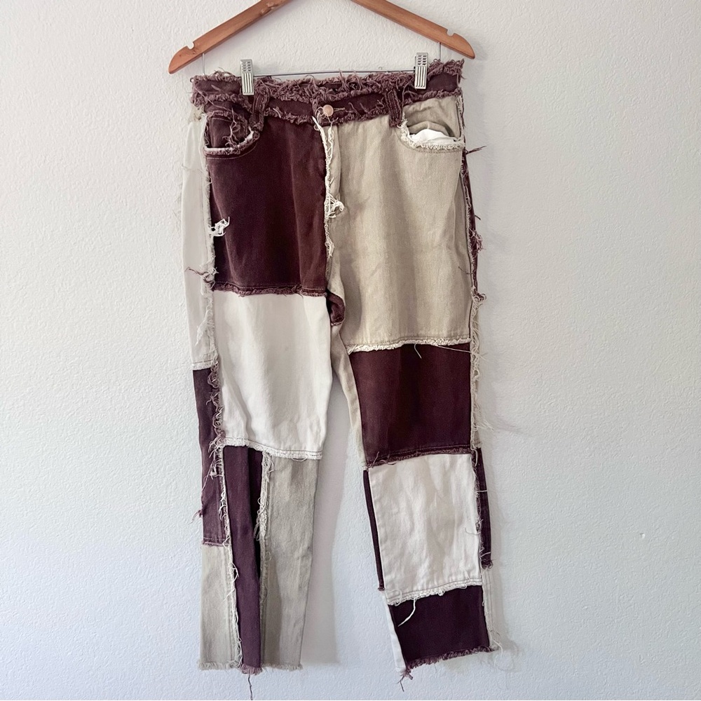 Jaded London Brown Patchwork Denim Boyfriend Jeans Sz 30 - Picture 3 of 8